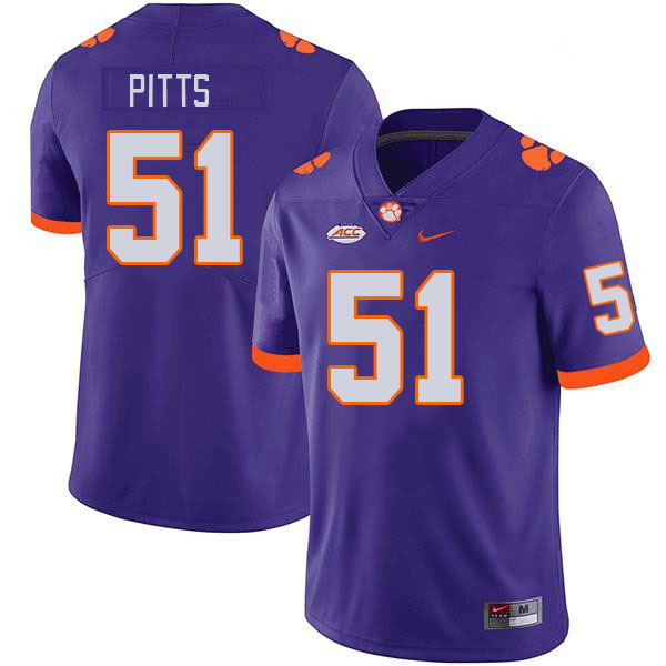 Men's Clemson Tigers Peyton Pitts #51 College Purple NCAA Authentic Football Stitched Jersey 23OU30BD